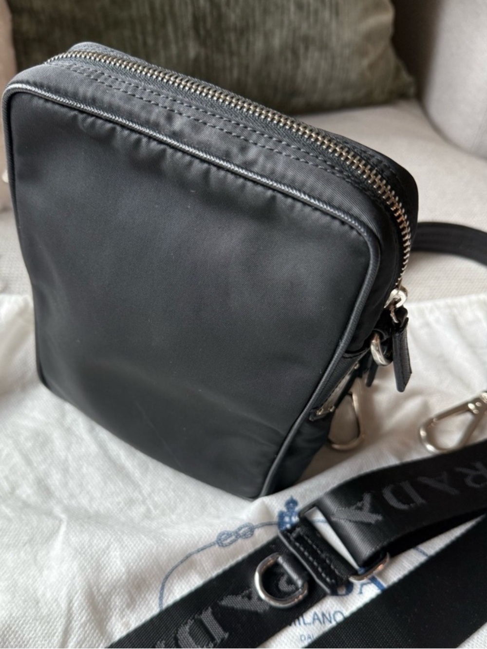 Prada Tessuto Black Crossbody Messenger Bag + Leather Shoulder Strap & Pouch - Picture 10 of 11